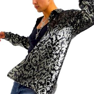 Sequin party button up